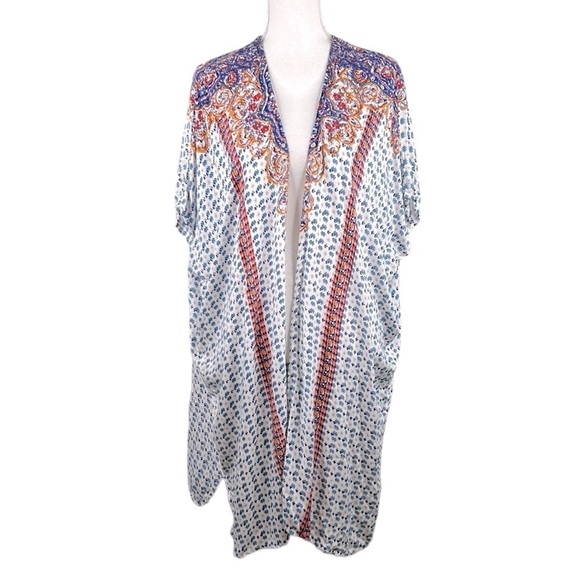 Angie Boho Floral Rayon Open Kimono Cardigan Short Sleeve Top Size Small - Picture 1 of 7